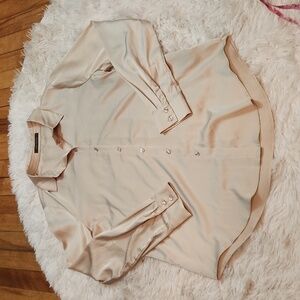 Suzy Shier satin  style button down blouse.